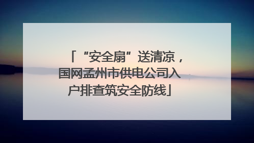 “安全扇”送清凉，国网孟州市供电公司入户排查筑安全防线