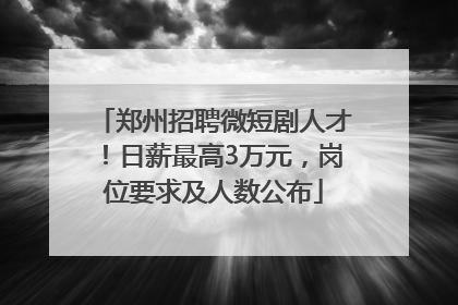 郑州招聘微短剧人才！日薪最高3万元，岗位要求及人数公布